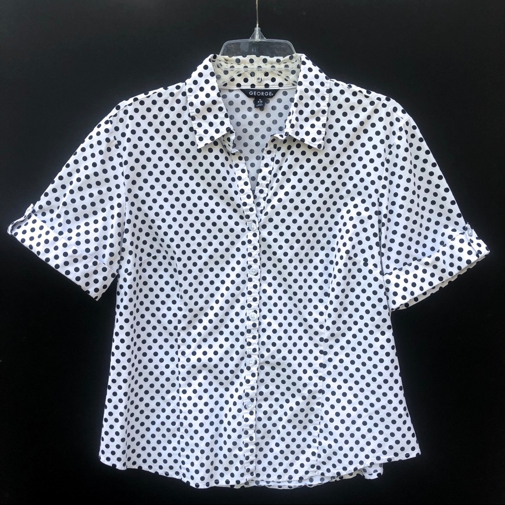 BLACK & WHITE POLK-A-DOT Button Down TOP E…